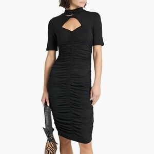 Walter Baker Black Mock‎ Neck Size Medium Short Sleeve Ruched Bodycon Midi Dress